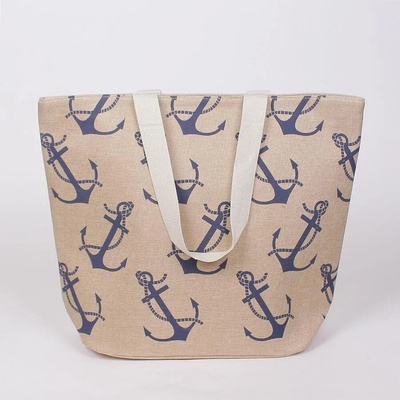 Плажна чанта в бежово с тъмносини котви