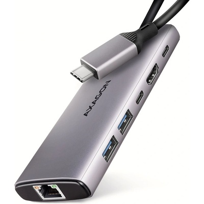 Replikátor portů AXAGON HMC-6G2L 6-in-1 Hub, USB-C 10Gbps, 2x USB-A, 1x USB-C, HDMI 4k/60Hz, RJ-45, PD 100W (HMC-6G2L)