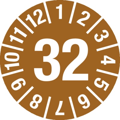 Kontrolná nálepka 32, hnedá, fólia samolepiaca, 15 mm, BJ = 1 x 60 ks