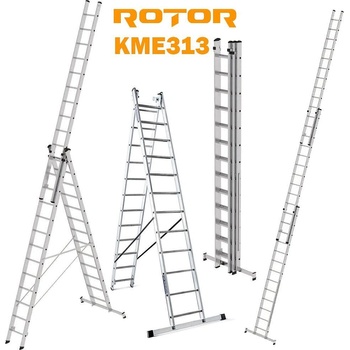 ROTOR Стълба алуминиева, сгъваема, 3x13 стъпала, 9.72 м, ROTOR KME313 (KME313)