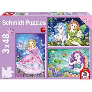 Schmidt Spiele - Puzzle 3x48 Princess, fairy and mermaid - 40 - 99 piese