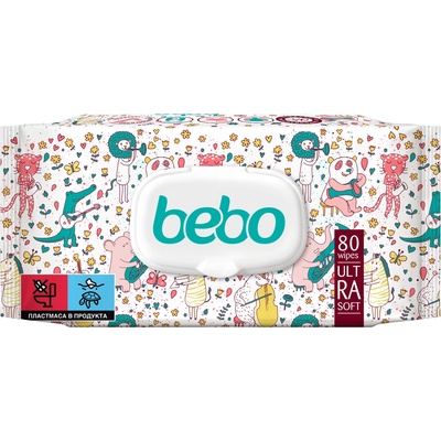 Bebo Бебешки мокри кърпички Bebo - Ultra Soft, с капак, 12 х 80 броя (12*1167)