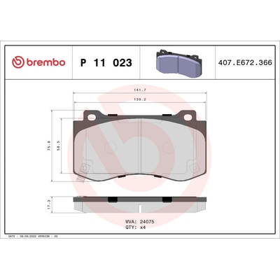 Sada brzdových platničiek, vždy 4 kusy v sade BREMBO P 11 023 (P11023)