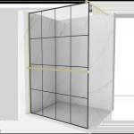 Mexen Kioto+ душова стена с рафт Walk-in 130 x 200 cm, черна решетка, златна четкана - 800-130-121-55-77 (800-130-121-55-77)