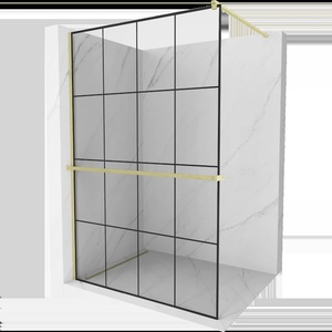 Mexen Kioto+ душова стена с рафт Walk-in 130 x 200 cm, черна решетка, златна четкана - 800-130-121-55-77 (800-130-121-55-77)