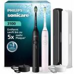 Philips Sonicare Series 3100 Electric Toothbrush - Sonic toothbrush, pressure sensor, 3 intensity settings, EasyStart, SmartTimer, 14 days battery life, travel case, Black & Pink, 2-pack, HX4072/42, [New]