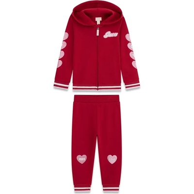 Guess Спортен екип цвят череша за мини момиче с розови детайли и надписи Guess
