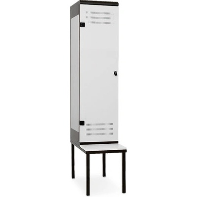 Triton 1-dveřová s lavičkou 2195 x 420 x 780 mm - kovová cylindrický zámek Burg - do kovu skelet kov černá RAL 9005 dveře kov černá RAL 9005