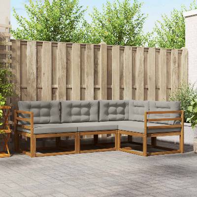 vidaXL Комплект дивани за открито 4 pcs Естествено и светло сиво (3367494)