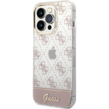 GUESS Peony Glitter Script Logo Case - дизайнерски кейс с висока защита за iPhone 14 Pro (розов)