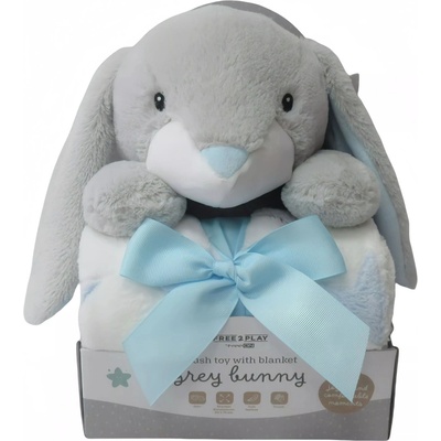 Freeon Одеяло с играчка Freeon Free2Play - Зайче, 90 x 75 cm, синьо (85925)