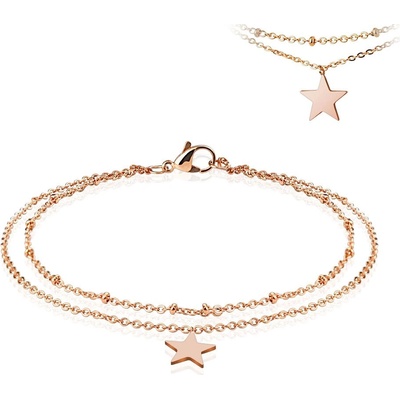 Šperky eshop dvojitý ocelový řetízek na ruku nebo nohu plochá hvězda zkosené kuličky měděná AB25.16