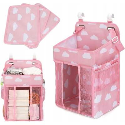 Baby´s Friends AG736C kapsář závěsný organizér na dětskou postýlku obláčky 43x28x20 cm růžová