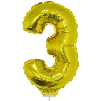 Foliový balónek číslo 3 zlatý 41 cm + tyčka