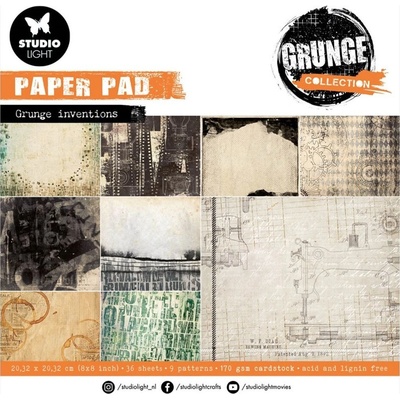 Blok podkladových papírů Studio Light "Grunge", 20,3x20,3 cm, 36 l. - Vintage vynálezy