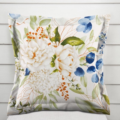 Biante bavlna s lemom Sandra SA-668 Kvety a modro-zelené listy na bielom 60 x 60 cm