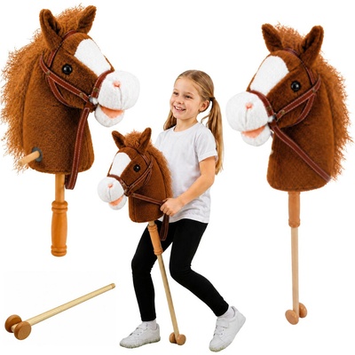 Kôň na tyči Hobby Horse Mamido so zvukmi a kolieskami 100 cm hnedý