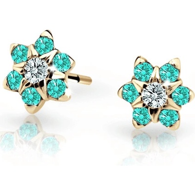 Danfil dětské náušnice kytičky C2152 ze žlutého zlata s kamínky Mint Green zapínání balónek