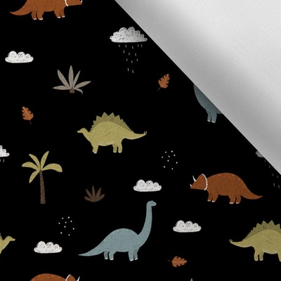 Látka s potiskem kočárkovina TD/NS svět dinosaurů černý