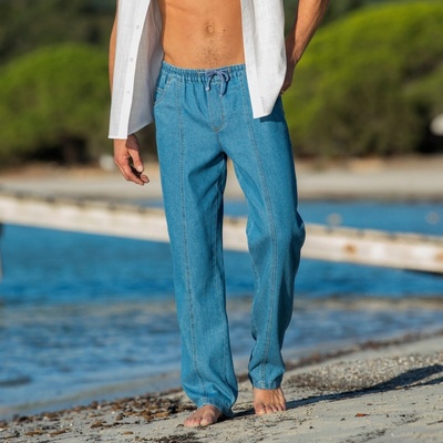 Blancheport kalhoty z lehkého denimu sepraná modrá