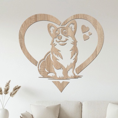 dřevo života Dřevěná dekorace Corgi láska Rozměry (cm): 40x37, Zvolte barvu dekoru: Dub Sonoma