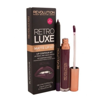 Makeup Revolution Комплект Makeup Revolution: Retro Luxe матово течно червило Royal 55 ml + Retro Luxe Молив за устни Royal 1 g