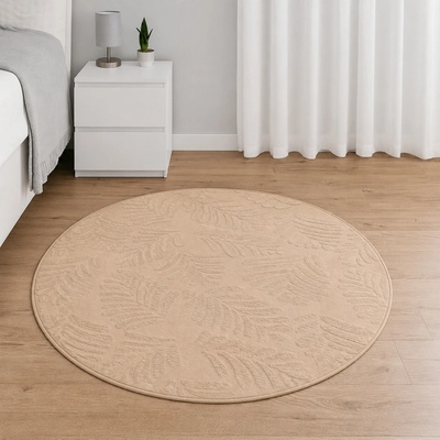 Takoy Koberec okrúhly s priemerom 120cm vzor lístie svetlo hnedý-HT-00400 | Ø 120 cm