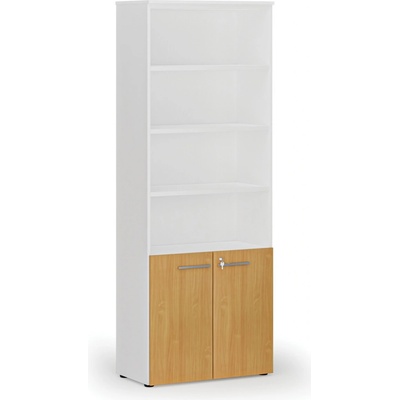 Primo Kombinovaná kancelárska skriňa WHITE, dvere na 2 poschodia, 2128 x 800 x 420 mm, biela/buk