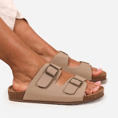 Wheres That From Сандали Wheres That From Wheres Two-Strap Buckle Detail Flat Sandals - Nude Nubuck