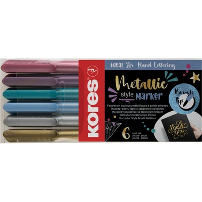Popisovač KORES Metallic Style so štetcovým hrotom, mix 6 farieb 21461
