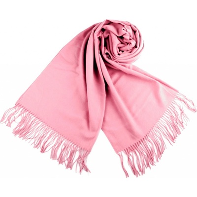 Šátek šála typu pashmina s třásněmi růžová