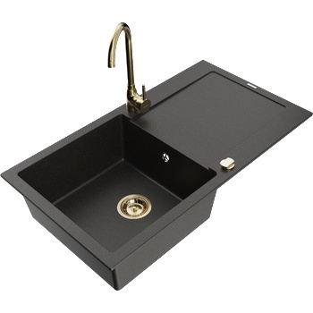 Mexen Leo гранитна мивка с 1 корито с отцедник и кухненски смесител Telma, (6501-75-670200-50)