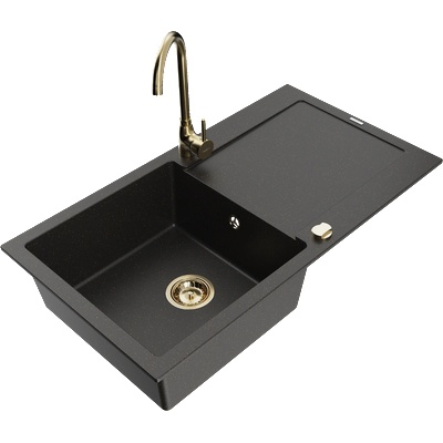 Mexen Leo гранитна мивка с 1 корито с отцедник и кухненски смесител Telma, (6501-75-670200-50)