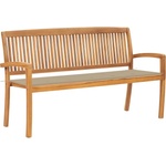 vidaXL Стифираща градинска пейка с възглавница, 159 см, тик масив (3063309)