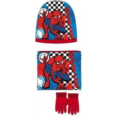Sun City Chlapčenský zimný set čiapky, nákrčník, rukavice Spiderman Marvel červený