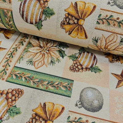 Gobelín Vánoce - Lurex patchwork na režném