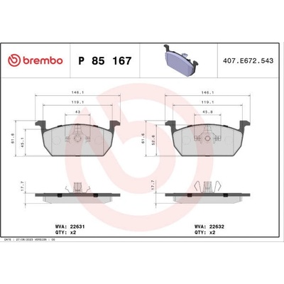Sada brzdových destiček, kotoučová brzda BREMBO P 85 167