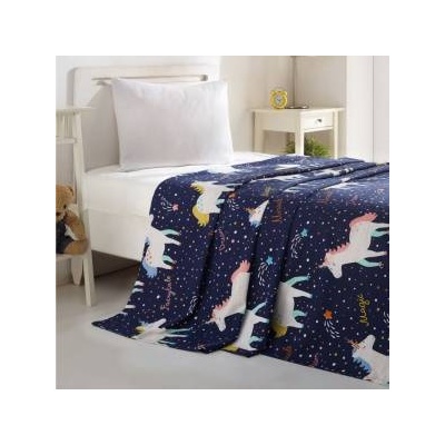 Eponj Home Горна завивка Eponj Home 143EPJ5958, 100 процента памук, 160x323 см, Еднорози, Тъмносин