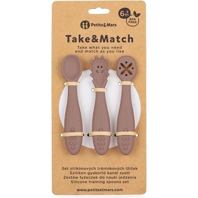 PETITEMARS PETITE&MARS Set 3 ks silikónových tréningových lyžičiek Take&Match Velvet Latte 6m+