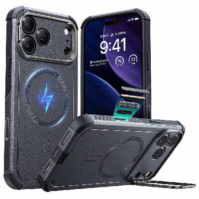 Хибриден кейс с висока степен на защита с MagSafe за iPhone 17 Pro Max - ESR Classic Hybrid HaloLock Kickstand MagSafe Case (черен-прозрачен)