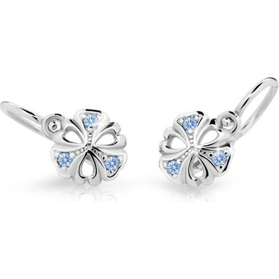 Danfil dětské náušnice kytičky C2230 z bílého zlata s kamínky Arctic Blue zapínání brizura