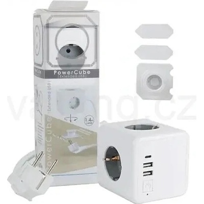 GV GVG Pro PowerCube rozbočovač s prodlužovacím kabelem 220V -> 2x USB-A 1x USB-C (bílá) 1,4m