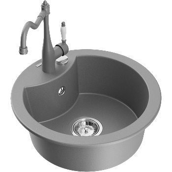 Mexen Diego гранитна мивка с 1 отделение и кухненски смесител Carla, сива - 6512-71-670700-71 (6512-71-670700-71)