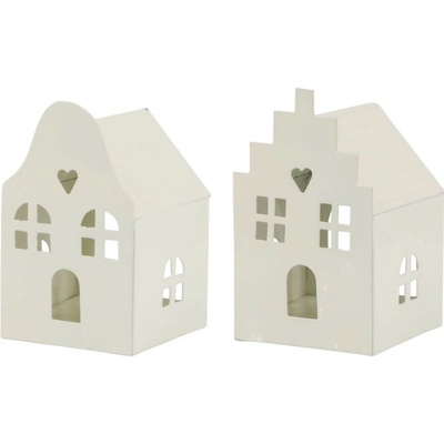 Set 2ks krémový antik svícen domek na čajovou svíčku - 6*6*10 cm - Chic Antique