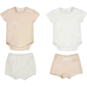 Mayoral Комплект 2 къси бодита и 2 чифта къси панталони за новородено момиче Mayoral в бежово и бяло