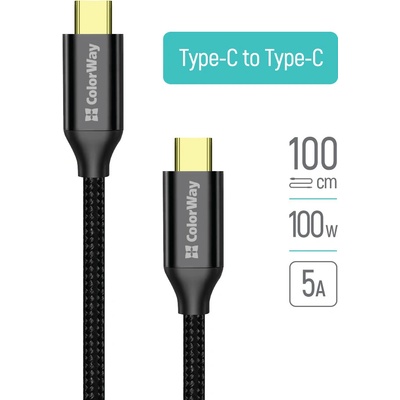 ColorWay CW-CBPDCC062-BK Type-C - Type-C USB3.2 (20Gbps 4K PD 100W) Gen2, 5.0А 1m černý