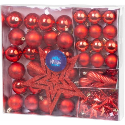 MagicHome Vánoční koule, sada, 50 ks, 4-5 cm, červená, hvězda, girlanda, šiška, na vánoční stromek