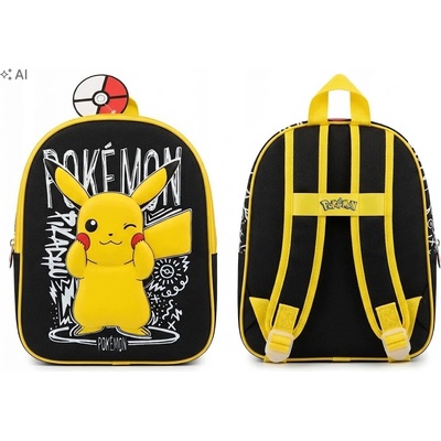 Detský batoh Pokémon Pikachu 3D do škôlky pre chlapcov čierno-žltý