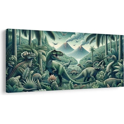 Obraz pravěký svět dinosaurů v džungli - 100x50