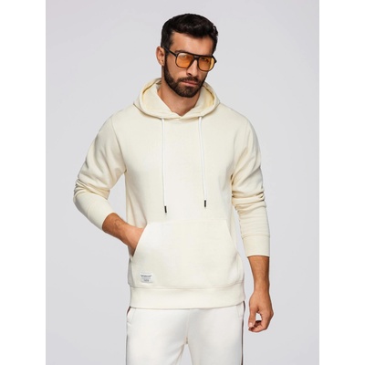 Ombre Clothing Мъжки суитшърт BASIC с кенгуру джоб и качулка - кремав V11 B1674 Ombre Clothing Ombre Clothing | Byal Bezhov | МЪЖЕ | S